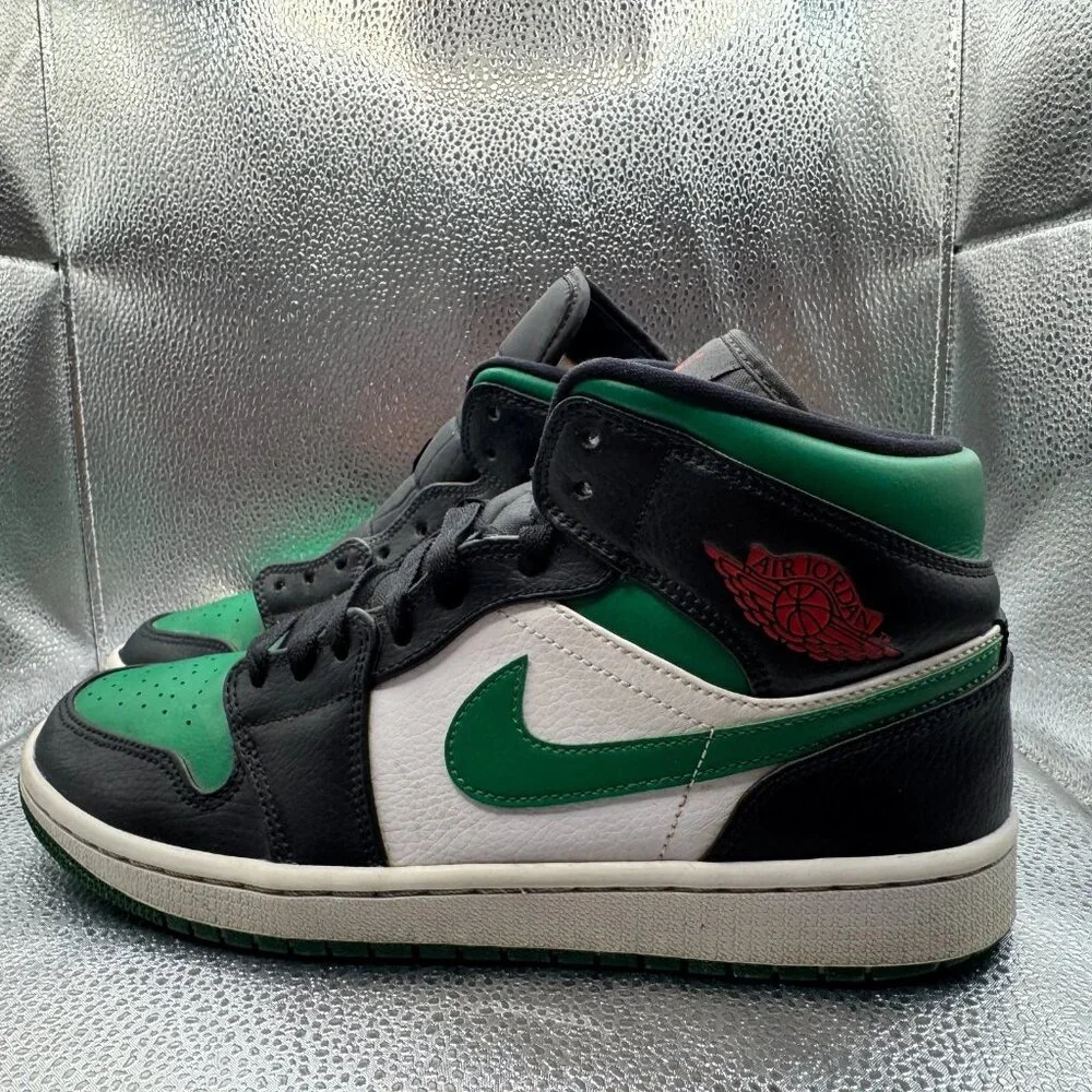 Size 8.5 Nike Air Jordan 1 Mid Pine‎ Green Black Mens Sneaker Shoes 554724-067